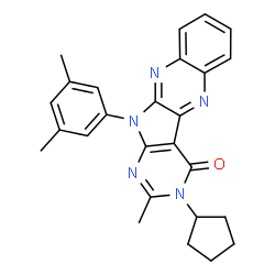 ChemSpider 2D Image | 3-Cyclopentyl-11-(3,5-dimethylphenyl)-2-methyl-3,11-dihydro-4H-pyrimido[5',4':4,5]pyrrolo[2,3-b]quinoxalin-4-one | C26H25N5O