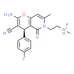 ChemSpider 2D Image | 2-[(4S)-2-Amino-3-cyano-4-(4-fluorophenyl)-7-methyl-5-oxo-4H-pyrano[3,2-c]pyridin-6(5H)-yl]-N,N-dimethylethanaminium | C20H22FN4O2