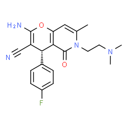 ChemSpider 2D Image | (4R)-2-Amino-6-[2-(dimethylamino)ethyl]-4-(4-fluorophenyl)-7-methyl-5-oxo-5,6-dihydro-4H-pyrano[3,2-c]pyridine-3-carbonitrile | C20H21FN4O2