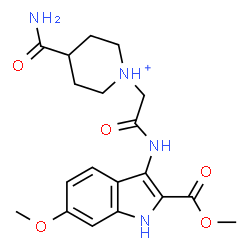ChemSpider 2D Image | 4-Carbamoyl-1-(2-{[6-methoxy-2-(methoxycarbonyl)-1H-indol-3-yl]amino}-2-oxoethyl)piperidinium | C19H25N4O5