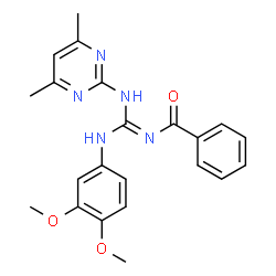 ChemSpider 2D Image | N-{(E)-[(3,4-Dimethoxyphenyl)amino][(4,6-dimethylpyrimidin-2-yl)amino]methylene}benzamide | C22H23N5O3