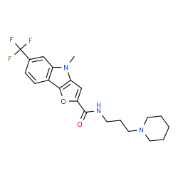 ChemSpider 2D Image | 4-Methyl-N-[3-(1-piperidinyl)propyl]-6-(trifluoromethyl)-4H-furo[3,2-b]indole-2-carboxamide | C21H24F3N3O2
