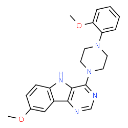 ChemSpider 2D Image | 8-Methoxy-4-[4-(2-methoxyphenyl)-1-piperazinyl]-5H-pyrimido[5,4-b]indole | C22H23N5O2
