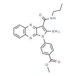 ChemSpider 2D Image | Methyl 4-[2-amino-3-(propylcarbamoyl)-1H-pyrrolo[2,3-b]quinoxalin-1-yl]benzoate | C22H21N5O3
