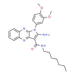 ChemSpider 2D Image | 2-Amino-1-(3,4-dimethoxyphenyl)-N-heptyl-1H-pyrrolo[2,3-b]quinoxaline-3-carboxamide | C26H31N5O3