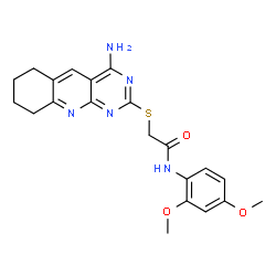 ChemSpider 2D Image | 2-[(4-Amino-6,7,8,9-tetrahydropyrimido[4,5-b]quinolin-2-yl)sulfanyl]-N-(2,4-dimethoxyphenyl)acetamide | C21H23N5O3S