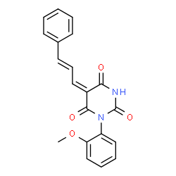 ChemSpider 2D Image | (5E)-1-(2-Methoxyphenyl)-5-[(2E)-3-phenyl-2-propen-1-ylidene]-2,4,6(1H,3H,5H)-pyrimidinetrione | C20H16N2O4
