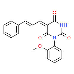 ChemSpider 2D Image | (5Z)-1-(2-Methoxyphenyl)-5-[(2E)-3-phenyl-2-propen-1-ylidene]-2,4,6(1H,3H,5H)-pyrimidinetrione | C20H16N2O4