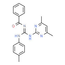 ChemSpider 2D Image | N-{(E)-[(4,6-Dimethyl-2-pyrimidinyl)amino][(4-methylphenyl)amino]methylene}benzamide | C21H21N5O
