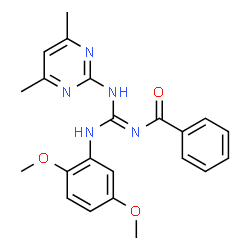 ChemSpider 2D Image | N-{(E)-[(2,5-Dimethoxyphenyl)amino][(4,6-dimethylpyrimidin-2-yl)amino]methylene}benzamide | C22H23N5O3