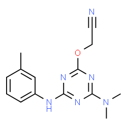 ChemSpider 2D Image | ({4-(Dimethylamino)-6-[(3-methylphenyl)amino]-1,3,5-triazin-2-yl}oxy)acetonitrile | C14H16N6O