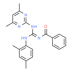 ChemSpider 2D Image | N-{(E)-[(2,4-Dimethylphenyl)amino][(4,6-dimethylpyrimidin-2-yl)amino]methylene}benzamide | C22H23N5O