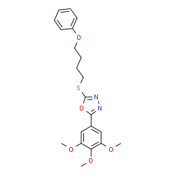 ChemSpider 2D Image | 2-[(4-Phenoxybutyl)sulfanyl]-5-(3,4,5-trimethoxyphenyl)-1,3,4-oxadiazole | C21H24N2O5S