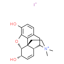 ChemSpider 2D Image | (5alpha,6alpha)-3,6-Dihydroxy-17,17-dimethyl-7,8-didehydro-4,5-epoxymorphinan-17-ium iodide | C18H22INO3