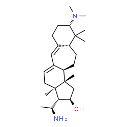 ChemSpider 2D Image | (2R,3S,3aR,9S,10aR,12aR,12bS)-3-[(1S)-1-Aminoethyl]-9-(dimethylamino)-3a,10,10,12b-tetramethyl-1,2,3,3a,4,7,8,9,10,10a,11,12,12a,12b-tetradecahydrobenzo[4,5]cyclohepta[1,2-e]inden-2-ol | C26H44N2O