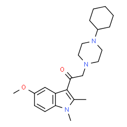 ChemSpider 2D Image | 2-(4-Cyclohexyl-1-piperazinyl)-1-(5-methoxy-1,2-dimethyl-1H-indol-3-yl)ethanone | C23H33N3O2