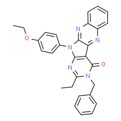 ChemSpider 2D Image | 3-Benzyl-11-(4-ethoxyphenyl)-2-ethyl-3,11-dihydro-4H-pyrimido[5',4':4,5]pyrrolo[2,3-b]quinoxalin-4-one | C29H25N5O2
