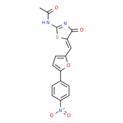 ChemSpider 2D Image | N-[(5Z)-5-{[5-(4-Nitrophenyl)-2-furyl]methylene}-4-oxo-4,5-dihydro-1,3-thiazol-2-yl]acetamide | C16H11N3O5S