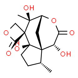 ChemSpider 2D Image | (1S,2R,5R,6R,7R,8R,11R)-5,7,11-Trihydroxy-2,7-dimethyl-10H-spiro[9-oxatricyclo[6.3.1.0~1,5~]dodecane-6,3'-oxetane]-2',10-dione | C15H20O7