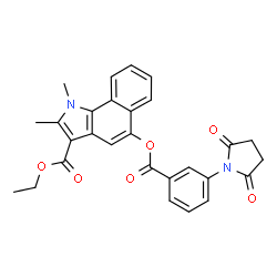 ChemSpider 2D Image | Ethyl 5-{[3-(2,5-dioxo-1-pyrrolidinyl)benzoyl]oxy}-1,2-dimethyl-1H-benzo[g]indole-3-carboxylate | C28H24N2O6