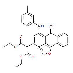 ChemSpider 2D Image | Diethyl {5-[(3-methylphenyl)amino]-6-oxo-6H-anthra[1,9-cd][1,2]oxazol-3-yl}malonate | C28H24N2O6