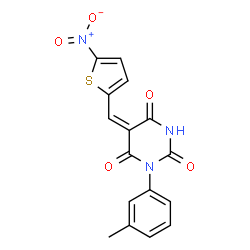 ChemSpider 2D Image | (5E)-1-(3-Methylphenyl)-5-[(5-nitro-2-thienyl)methylene]-2,4,6(1H,3H,5H)-pyrimidinetrione | C16H11N3O5S