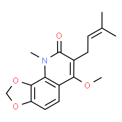 ChemSpider 2D Image | 6-Methoxy-9-methyl-7-(3-methyl-2-buten-1-yl)[1,3]dioxolo[4,5-h]quinolin-8(9H)-one | C17H19NO4