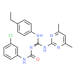 ChemSpider 2D Image | 1-(3-Chlorophenyl)-3-{[(4,6-dimethyl-2-pyrimidinyl)amino][(4-ethylphenyl)amino]methylene}urea | C22H23ClN6O