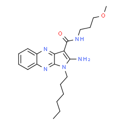 ChemSpider 2D Image | 2-Amino-1-hexyl-N-(3-methoxypropyl)-1H-pyrrolo[2,3-b]quinoxaline-3-carboxamide | C21H29N5O2