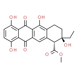 ChemSpider 2D Image | Methyl (1R,2R)-2-ethyl-2,5,7,10-tetrahydroxy-6,11-dioxo-1,2,3,4,6,11-hexahydro-1-tetracenecarboxylate | C22H20O8
