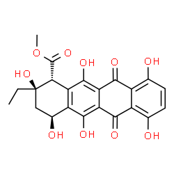 ChemSpider 2D Image | Methyl (1R,2R,4S)-2-ethyl-2,4,5,7,10,12-hexahydroxy-6,11-dioxo-1,2,3,4,6,11-hexahydro-1-tetracenecarboxylate | C22H20O10