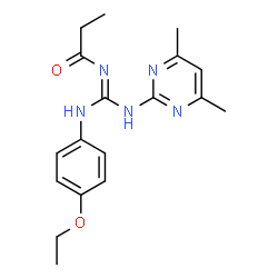 ChemSpider 2D Image | N-{(E)-[(4,6-Dimethyl-2-pyrimidinyl)amino][(4-ethoxyphenyl)amino]methylene}propanamide | C18H23N5O2
