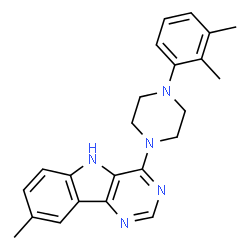 ChemSpider 2D Image | 4-[4-(2,3-Dimethylphenyl)-1-piperazinyl]-8-methyl-5H-pyrimido[5,4-b]indole | C23H25N5