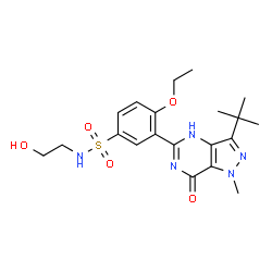 ChemSpider 2D Image | 3-(3-tert-butyl-1-methyl-7-oxo-6,7-dihydro-1H-pyrazolo[4,3-d]pyrimidin-5-yl)-4-ethoxy-N-(2-hydroxyethyl)benzenesulfonamide | C20H27N5O5S