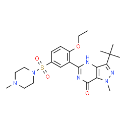 ChemSpider 2D Image | 3-tert-butyl-5-{2-ethoxy-5-[(4-methylpiperazin-1-yl)sulfonyl]phenyl}-1-methyl-1,6-dihydro-7H-pyrazolo[4,3-d]pyrimidin-7-one | C23H32N6O4S
