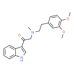 ChemSpider 2D Image | 2-{[2-(3,4-Dimethoxyphenyl)ethyl](methyl)amino}-1-(1H-indol-3-yl)ethanone | C21H24N2O3