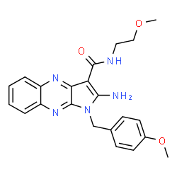 ChemSpider 2D Image | 2-Amino-1-(4-methoxybenzyl)-N-(2-methoxyethyl)-1H-pyrrolo[2,3-b]quinoxaline-3-carboxamide | C22H23N5O3
