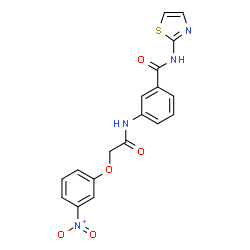 ChemSpider 2D Image | 3-{[(3-Nitrophenoxy)acetyl]amino}-N-(1,3-thiazol-2-yl)benzamide | C18H14N4O5S