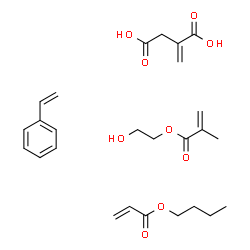 ChemSpider 2D Image | butyl prop-2-enoate; 2-hydroxyethyl 2-methylprop-2-enoate; 2-methylenebutanedioic acid; styrene | C26H36O9