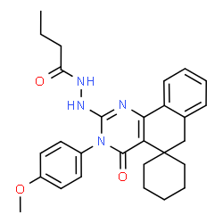 ChemSpider 2D Image | N'-[3-(4-Methoxyphenyl)-4-oxo-4,6-dihydro-3H-spiro[benzo[h]quinazoline-5,1'-cyclohexan]-2-yl]butanehydrazide | C28H32N4O3
