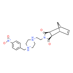 ChemSpider 2D Image | 1-{2-[(1R,2R,6S,7R)-3,5-Dioxo-4-azatricyclo[5.2.1.0~2,6~]dec-8-en-4-yl]ethyl}-4-(4-nitrobenzyl)piperazinediium | C22H28N4O4