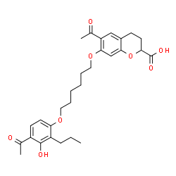 ChemSpider 2D Image | 6-Acetyl-7-{[6-(4-acetyl-3-hydroxy-2-propylphenoxy)hexyl]oxy}-2-chromanecarboxylic acid | C29H36O8