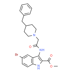 ChemSpider 2D Image | Methyl 3-{[(4-benzyl-1-piperidinyl)acetyl]amino}-5-bromo-1H-indole-2-carboxylate | C24H26BrN3O3