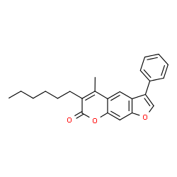 ChemSpider 2D Image | 6-Hexyl-5-methyl-3-phenyl-7H-furo[3,2-g]chromen-7-one | C24H24O3