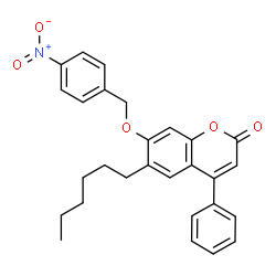 ChemSpider 2D Image | 6-Hexyl-7-[(4-nitrobenzyl)oxy]-4-phenyl-2H-chromen-2-one | C28H27NO5