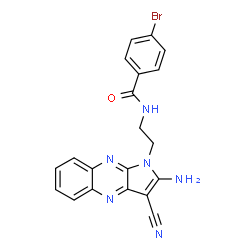 ChemSpider 2D Image | N-[2-(2-Amino-3-cyano-1H-pyrrolo[2,3-b]quinoxalin-1-yl)ethyl]-4-bromobenzamide | C20H15BrN6O