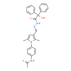 ChemSpider 2D Image | N-{4-[3-({[Hydroxy(diphenyl)acetyl]hydrazono}methyl)-2,5-dimethyl-1H-pyrrol-1-yl]phenyl}acetamide | C29H28N4O3