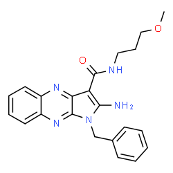 ChemSpider 2D Image | 2-Amino-1-benzyl-N-(3-methoxypropyl)-1H-pyrrolo[2,3-b]quinoxaline-3-carboxamide | C22H23N5O2