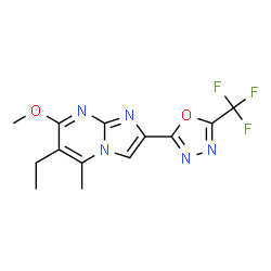 ChemSpider 2D Image | 6-Ethyl-7-methoxy-5-methyl-2-[5-(trifluoromethyl)-1,3,4-oxadiazol-2-yl]imidazo[1,2-a]pyrimidine | C13H12F3N5O2