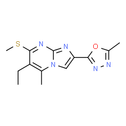 ChemSpider 2D Image | 6-Ethyl-5-methyl-2-(5-methyl-1,3,4-oxadiazol-2-yl)-7-(methylsulfanyl)imidazo[1,2-a]pyrimidine | C13H15N5OS